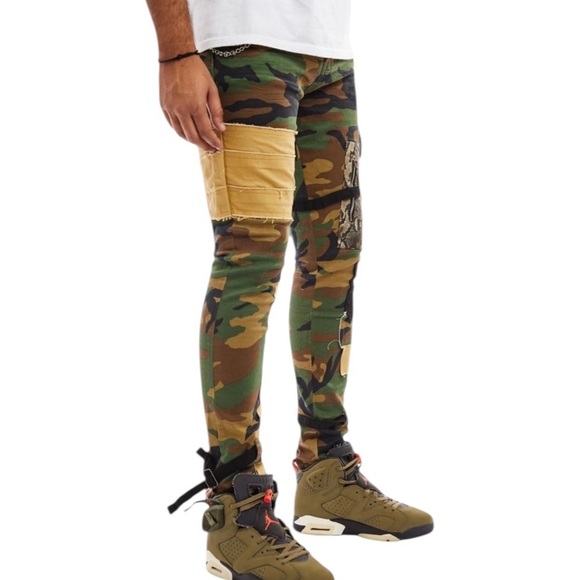 REELISTIK NYC ~ Men’s Camo Patched Cargo Pants Army Green Jeans ~ Size 36 - Picture 2 of 15